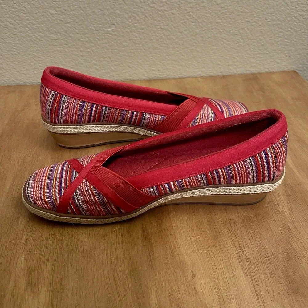 Grasshoppers Ortholite Misty Striped Wedge Shoes Slip On Red Comfort Shoe‎ Sz 6N